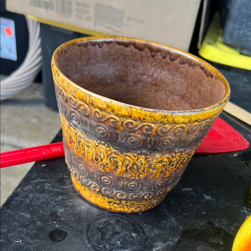 Vintage Brown and Yellow Ceramic Planters